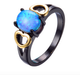 Black Gold Filled Romantic Gold Heart Blue Opal Ring