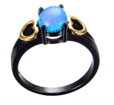 Black Gold Filled Romantic Gold Heart Blue Opal Ring