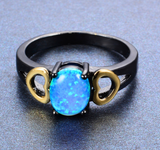 Black Gold Filled Romantic Gold Heart Blue Opal Ring