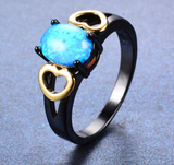 Black Gold Filled Romantic Gold Heart Blue Opal Ring