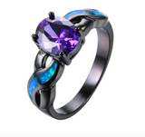 Purple Amethyst Black Gold Filled Fire Opal Ring
