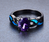 Purple Amethyst Black Gold Filled Fire Opal Ring