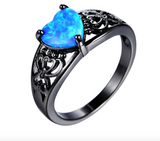 Blue Opal Heart Black Gold Filled Ring