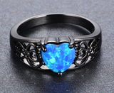 Blue Opal Heart Black Gold Filled Ring