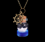 Glowing Ocean Blue Paper Boat Necklace