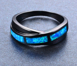 Black Gold Filled Classic Cross Blue Fire Opal Ring