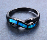 Black Gold Filled S Cross Blue Fire Opal Ring