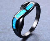 Black Gold Filled S Cross Blue Fire Opal Ring