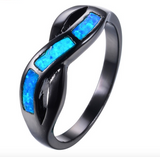 Black Gold Filled S Cross Blue Fire Opal Ring
