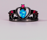 Blue Opal Red Cubic Zirconia Crown Black Gold Filled Ring