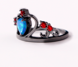 Blue Opal Red Cubic Zirconia Crown Black Gold Filled Ring