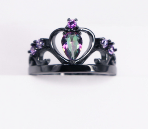 Rainbow Topaz Purple Cubic Zirconia Crown Black Gold Filled Ring