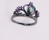 Rainbow Topaz Purple Cubic Zirconia Crown Black Gold Filled Ring