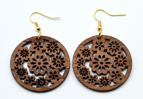 African Wood Leaf Earrings - 1 Pair