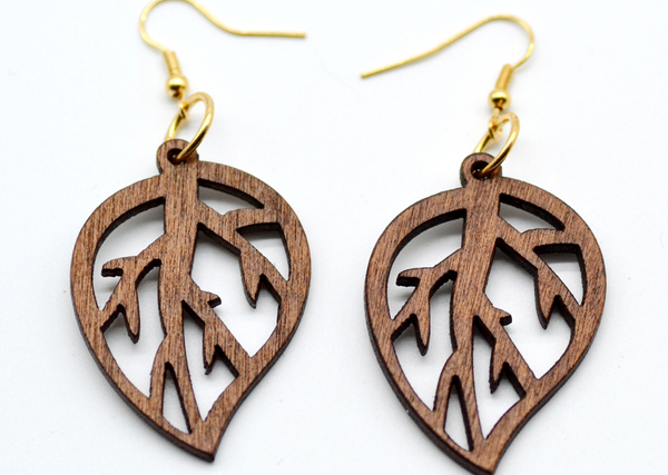 African Wood Leaf Earrings - 1 Pair