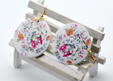 Round Wooden Flower Print Earrings - 1 Pair