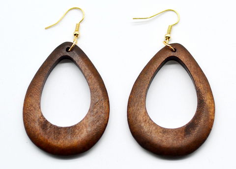 Handmade Wooden Eardrop Circular Earrings - 1 Pair