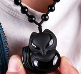 Black Obsidian Lucky Fox Pendant Necklace