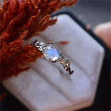 Vine Branches and Leaves Inlaid Moonstone Ring