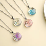 Real Dried Glass Flower Pendant Necklace