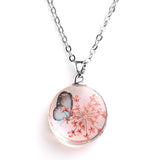 Real Dried Glass Flower Pendant Necklace