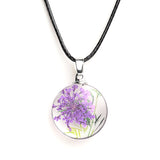 Real Dried Glass Flower Pendant Necklace