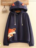 Fox Embroidered Thick Hoodie