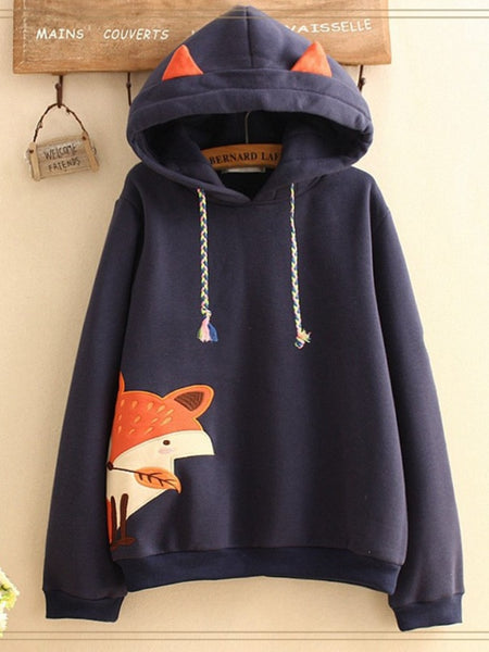 Fox Embroidered Thick Hoodie