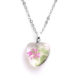 Real Dried Glass Flower Pendant Necklace