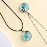 Real Dried Glass Flower Pendant Necklace