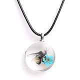 Real Dried Glass Flower Pendant Necklace