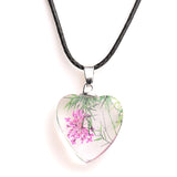 Real Dried Glass Flower Pendant Necklace