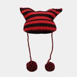Hand Made Horn Detail Striped Knitted Hat