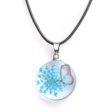 Real Dried Glass Flower Pendant Necklace