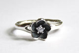 Mystic Floral Flower CZ & Black Enamel Ring