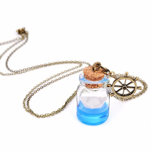 Glowing Ocean Blue Paper Boat Necklace