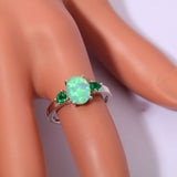 Green Fire Opal Emerald Ring