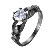 White Heart Zircon Black Gold Filled Ring