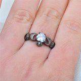 White Heart Zircon Black Gold Filled Ring
