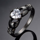 White Heart Zircon Black Gold Filled Ring