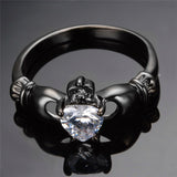 White Heart Zircon Black Gold Filled Ring