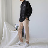 Cartoon Abstract Figure Printed Lapel Collar Long Sleeve Boyfriend Loose Button Shirt