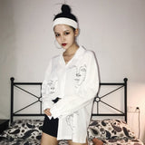 Cartoon Abstract Figure Printed Lapel Collar Long Sleeve Boyfriend Loose Button Shirt