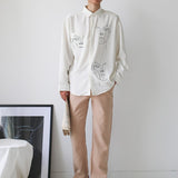 Cartoon Abstract Figure Printed Lapel Collar Long Sleeve Boyfriend Loose Button Shirt
