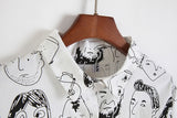 Face Portrait Print Long Sleeve Loose Casual Linen Shirt
