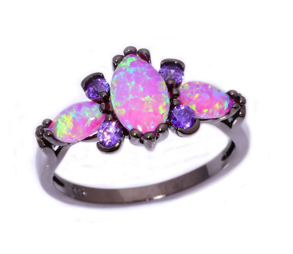 Black Gold Pink Opal Ring