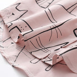 Cartoon Cat Pattern Long Sleeve Loose Fit Button Shirt