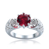 Unique Hollow Red Ruby Black and Silver Plated Ring