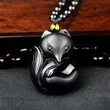 Natural Obsidian Fox Necklace