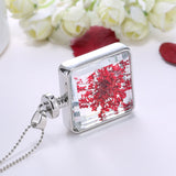 Pressed Flower Square Shaped Charm Pendant Necklace
